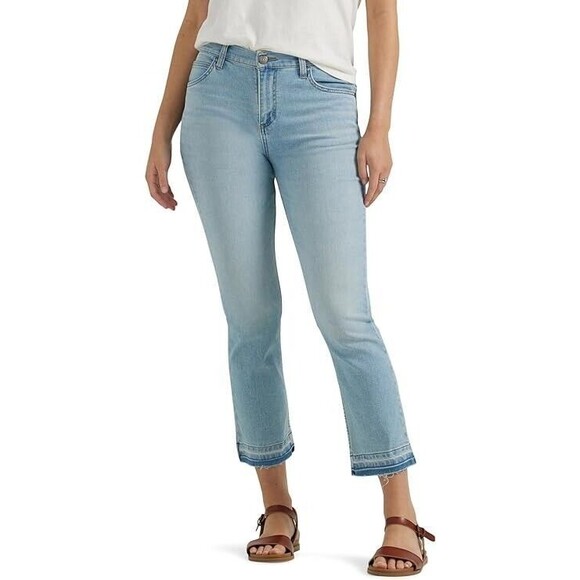 Lee Denim - Lee Legendary Mid Rise Capri Jeans Womens 18 Light Blue Raw Hem Stretch NEW